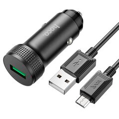 Car charger 18W 1x USB QC3.0 + Cable 1x USB - Micro USB Hoco Z49A black 6931474795700