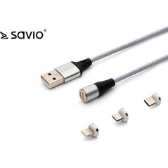 Kabel USB Savio USB-A - USB-C + microUSB + Lightning 1 m Srebrny (1_790966)