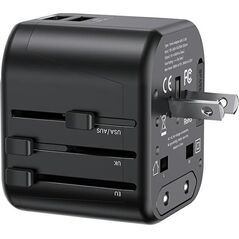 Ładowarka Usams Ładowarka Sieciowa USAMS 2xUSB T55 12W adapter uniwersalny 4w1 US/AU/EU/UK czarny CC173TC01 (US-CC173)