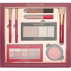 MAKEUP REVOLUTION_SET Reloaded Collection paleta cieni do powiek + prasowany róż do policzków + błyszczyk do ust 2x + pędzel do makijażu oka 2x + pędzel do konturowania