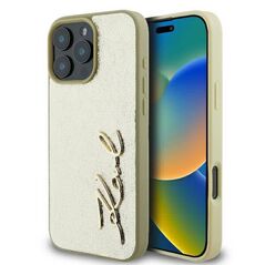 Original Case IPHONE 16 PRO Karl Lagerfeld Hardcase Metal Signature (KLHCP16LPFMFBKMD) gold 3666339319069