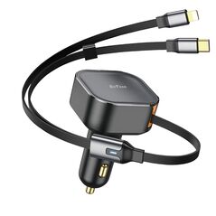 Car socket charger DeTech DE-C53, Type-C, Lightning Cable, 30W, Black - 40519 έως 12 άτοκες Δόσεις