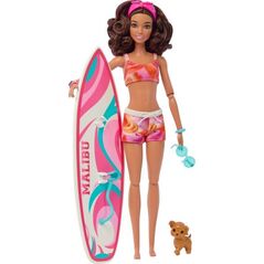 Lalka Barbie Mattel plażowa (brunetka) + akcesoria HPL69