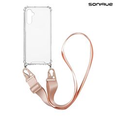 Θήκη Σιλικόνης με Strap Sonique Armor Clear Samsung Galaxy A14 4G / Galaxy A14 5G Ροζ 5201101919832