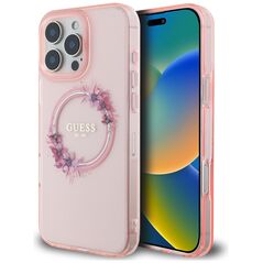 Guess Case for iPhone 16 Pro Max - Guess IML Flowers Wreath MagSafe (GUHMP16XHFHFWWFCP) - Pink 3666339345037 έως 12 άτοκες Δόσεις