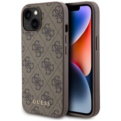 Guess Case for iPhone 15 / iPhone 14 / iPhone 13 - Guess Hardcase 4G Metal Gold Logo (GUHCP15SG4GFBR) - Brown 3666339171704 έως 12 άτοκες Δόσεις