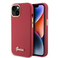 Guess Case for iPhone 15 / iPhone 14 / iPhone 13 - Guess Silicone Script Metal Logo & Frame (GUHCP15SSMBSLM) - Red 3666339149048 έως 12 άτοκες Δόσεις