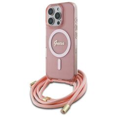 Original Case IPHONE 16 PRO MAX Guess Hardcase Crossbody Cord Script MagSafe (GUHMP16XHCTSGNSP) pink 3666339345914