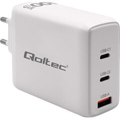 Ładowarka Qoltec Qoltec Ładowarka sieciowa 100W GaN  | 5-20V | 1.5-5A | 2 x USB-C PD | 1 x USB QC 3.0 | Biała