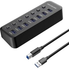 PremiumCord PREMIUMCORD Hub USB 3.2, 7-portový s vypínači portů, 5G SuperSpeed, Černá