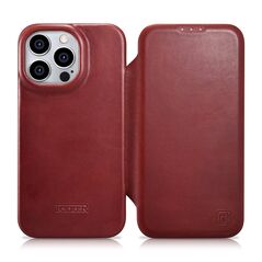 iCarer CE Oil Wax Premium Leather Folio Case Leather Case iPhone 14 Pro Max Magnetic Flip MagSafe Red (AKI14220708-RD)