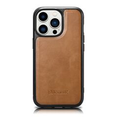 iCarer Leather Oil Wax case covered with natural leather for iPhone 14 Pro brown (WMI14220718-TN)