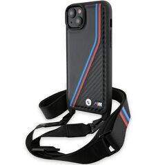 BMW M Edition Carbon Tricolor Lines &amp; Strap case for iPhone 15 / 14 / 13 - black