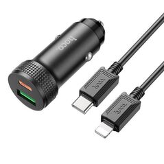 Car Charger PD 20W 1x USB-C + 1x USB QC3.0 + Cable USB-C - Lightning HOCO Z49B black 6942007614412