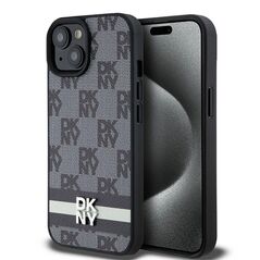 DKNY case for iPhone 15 6,1&quot; DKHCP15SPCPTSSK black HC PU checkered pattern w printed stripes 3666339263195