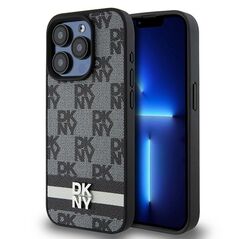 DKNY case for iPhone 15 Pro Max 6,7&quot; DKHCP15XPCPTSSK black HC PU checkered pattern w printed stripes 3666339263225