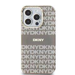 DKNY case for iPhone 15 6,1&quot; DKHMP15SHRHSEE beige HC Magsafe pc tpu repeat texture pattern w stripe 3666339267957