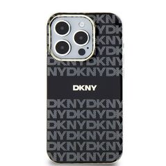 DKNY case for iPhone 15 6,1&quot; DKHMP15SHRHSEK black HC Magsafe pc tpu repeat texture pattern w stripe 3666339268091