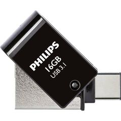 Philips 2-in-1 16GB USB 3.1 Stick με σύνδεση USB-C Μαύρο (PHUSB16G2IN1OTGGU3C) (ΠΗΙPHUSB16G2IN1OTGGU3C) έως 12 άτοκες Δόσεις