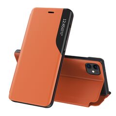 Eco Leather View Case elegant bookcase type case with kickstand for iPhone 13 Pro orange