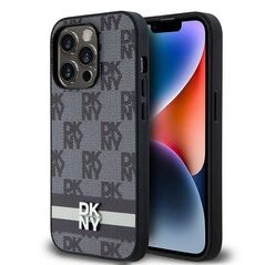 Original Case IPHONE 14 PRO DKNY Hardcase Leather Checkered Mono Pattern & Printed Stripes (DKHCP14LPCPTSSK) black 3666339263171