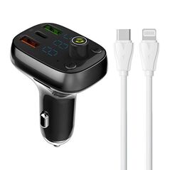 LDNIO Bluetooth C704Q 2USB, USB-C Transmiter FM + USB-C - Lightning cable 5905316142787