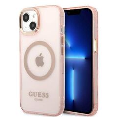 Original Case IPHONE 13 Guess Hard Case Gold Outline Translucent MagSafe (GUHMP13MHTCMP) pink 3666339057107