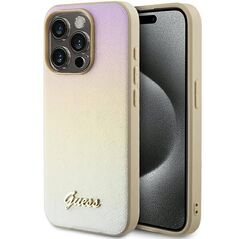 Original Case APPLE IPHONE 15 PRO Guess Hardcase Saffiano Iridescent Script (GUHCP15LPSAIRSD) gold 3666339225087