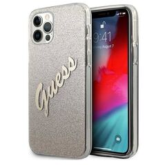 Original Case IPHONE 12 / 12 PRO Guess Hardcase Glitter Gradient Script (GUHCP12MPCUGLSGO) gold 3700740494745