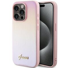 Original Case APPLE IPHONE 15 PRO Guess Hardcase Saffiano Iridescent Script (GUHCP15LPSAIRSP) pink 3666339224806