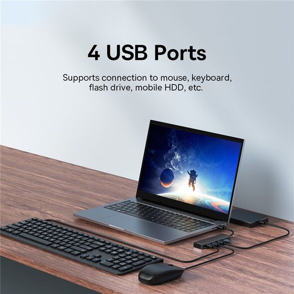 Baseus Hub USB la 4x USB 3.0, 5Gbps, 15cm - Baseus UltraJoy Series (B0005280B111-00) - Black 6932172636517 έως 12 άτοκες Δόσεις