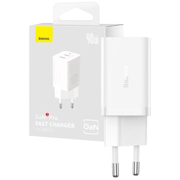 Baseus Char charger 2x Type-C, GaN, Fast Charging, 40W - Baseus (CCGP180102) - White 6932172627911 έως 12 άτοκες Δόσεις