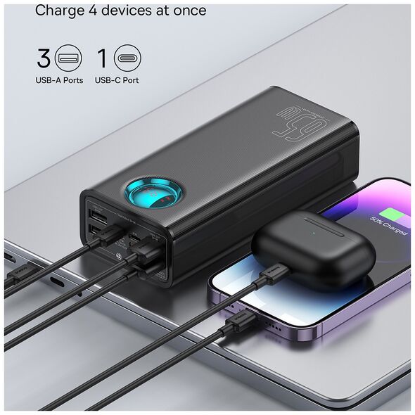 Baseus External Battery Pack 4x USB, Type-C, Lighting, Micro-USB, Fast Charge, 65W, 26800mAh - Baseus Amblight (P10022402113-00) - Black 6932172641412 έως 12 άτοκες Δόσεις