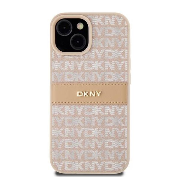 Original Case IPHONE 15 PLUS / 14 PLUS DKNY Hardcase Leather Mono Stripe & Metal Logo (DKHCP15MPRTHSLP) pink 3666339260682