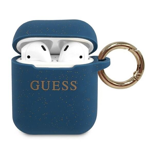 Guess GUACCSILGLBL AirPods cover blue/blue Silicone Glitter 3700740494424