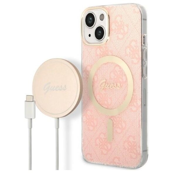 Set Guess GUBPP14MH4EACSP Case+ Charger iPhone 14 Plus 6.7" pink/pink hard case 4G Print MagSafe 3666339103057