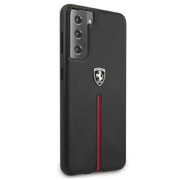 Original Case SAMSUNG GALAXY S21 Ferrari Hardcase Off Track Leather Nylon Stripe (FEOSIHCS21SBK) black 3700740496152