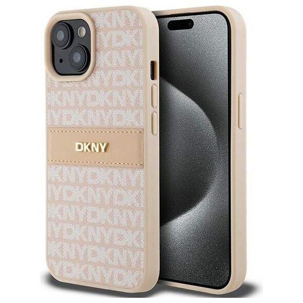 DKNY case for iPhone 15 Plus 6,7&quot; DKHCP15MPRTHSLP pink HC PU repeat texture pattern w tonal stripe 3666339260682