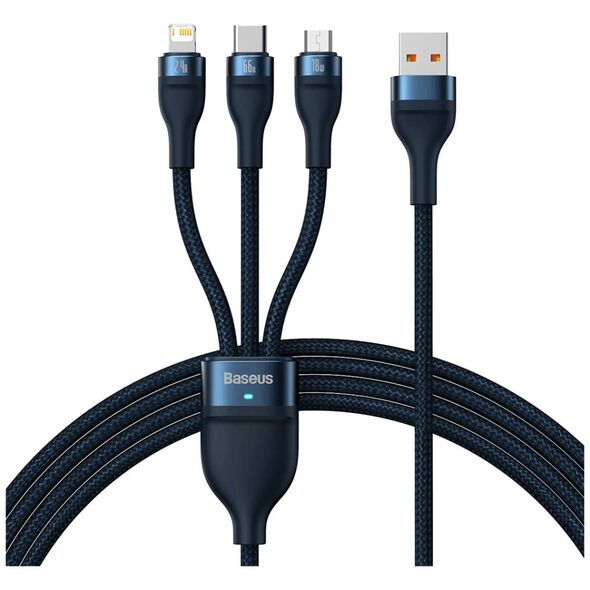 Baseus Data Cable 3in1, USB, 66W, 1.2m - Baseus Flash Series 2 (CASS040003) - Blue 6932172618117 έως 12 άτοκες Δόσεις