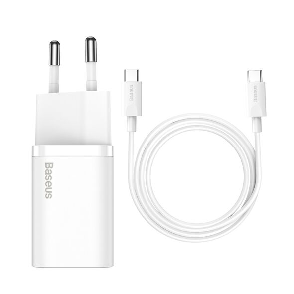 Baseus wall charger Super Si PD 25W 1x USBC white + USB-C - USB-C cable 6953156206038