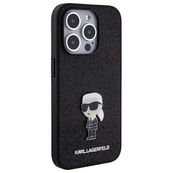 Karl Lagerfeld case for iPhone 15 Pro Max 6,7&quot; KLHCP15XGKNPSK black hardcase Fixed Glitter Ikonik Logo Metal Pin 3666339165420