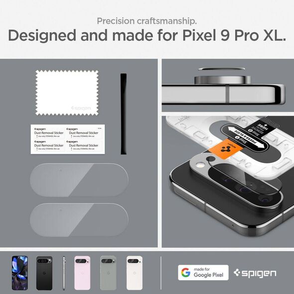 Camera Cover GOOGLE PIXEL 9 PRO XL Spigen Optik. TR ”EZ FIT” Camera Protector 2-pack Crystal Clear 8809971233149