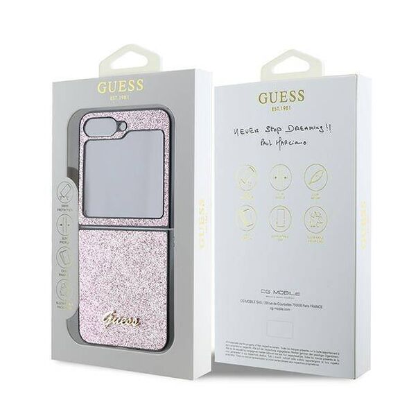 Original Case SAMSUNG GALAXY Z FLIP 6 Guess Hardcase Glitter Script (GUHCZF6HGGSHP) pink 3666339322717