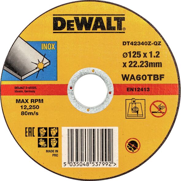 Dewalt Tarcza do cięcia stali nierdzewnej 125x1.2x22.2 płaska (DT42340Z-QZ)