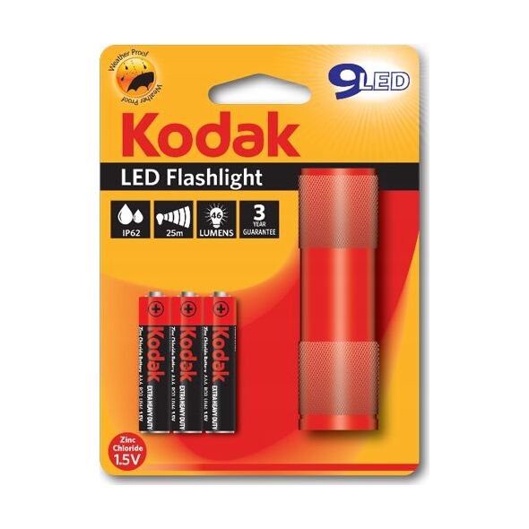 Latarka Kodak Mini Latarka Ręczna Kodak 9 Led Ip62 25m + 3x Aaa - Czerwona