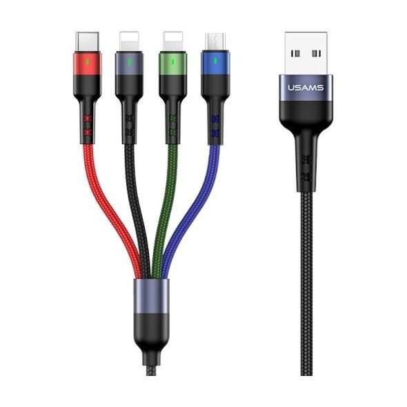 Kabel USB Usams USB-A - USB-C + microUSB + 2x Lightning 0.35 m Czarny (63754-uniw)