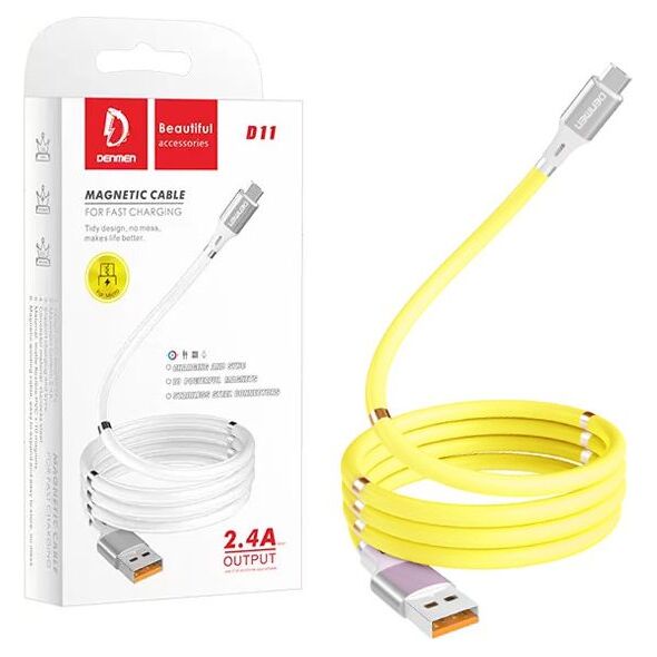 Kabel USB Denmen USB-A - USB-C 1 m Żółty (29365)