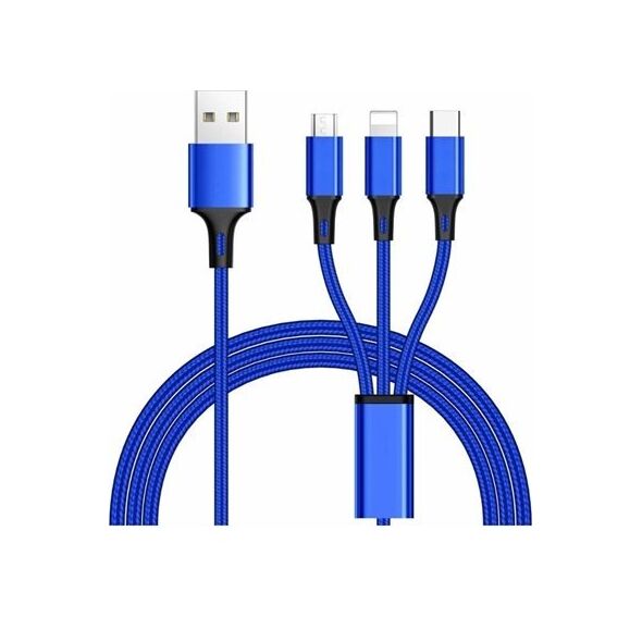 Kabel USB PremiumCord USB-A - USB-C + microUSB + Lightning 1.2 m Niebieski (ku31pow01)