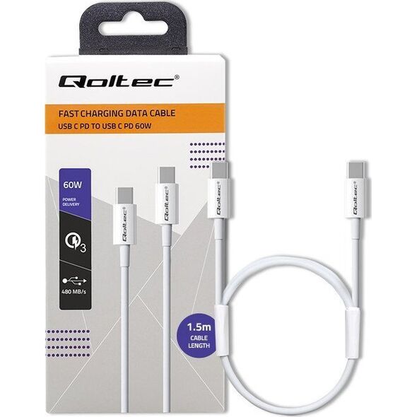 Kabel USB Qoltec USB-C - USB-C 1.5 m Biały (52360)