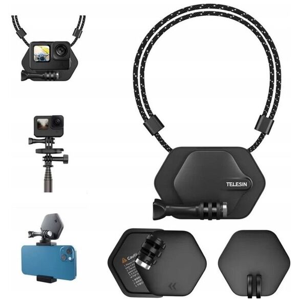 Telesin Zestaw 4w1 Uchwyt na Szyję Magnetyczny Magnes Szybkozłączka do GoPro / SJCAM / Xiaomi / DJI / TE-MMK-001